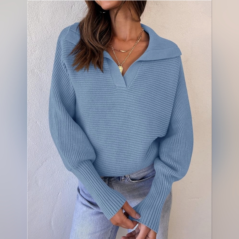 ZESICA  Blue VNeck Ribbed Sweater sz small - Picture 2 of 9